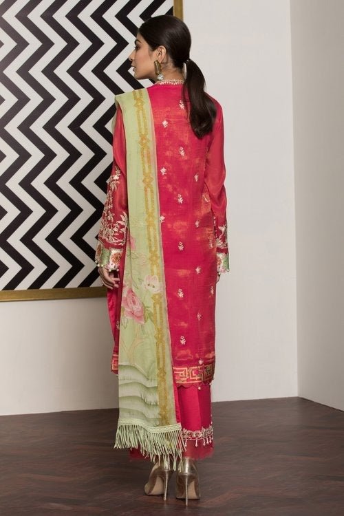 Sapphire 3 Piece Unstitched Embroidered Masoori Net Shirt Glint Garden