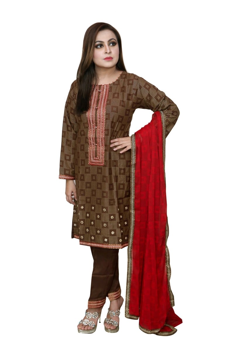 The Ocean 3 Piece Stitched Embroidered Linen Suit With Chiffon Dupatta SA-001