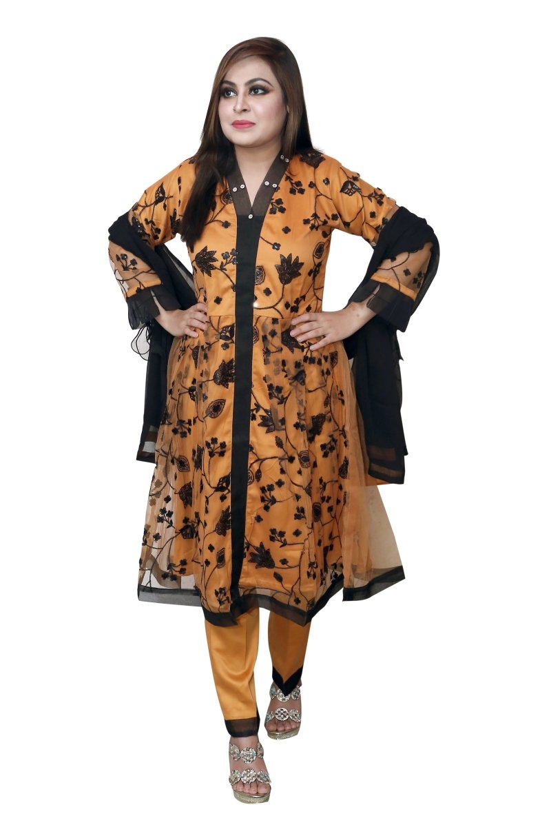 The Ocean 3 Piece Stitched Embroidered Net Shirt With Chiffon Dupatta SA-004