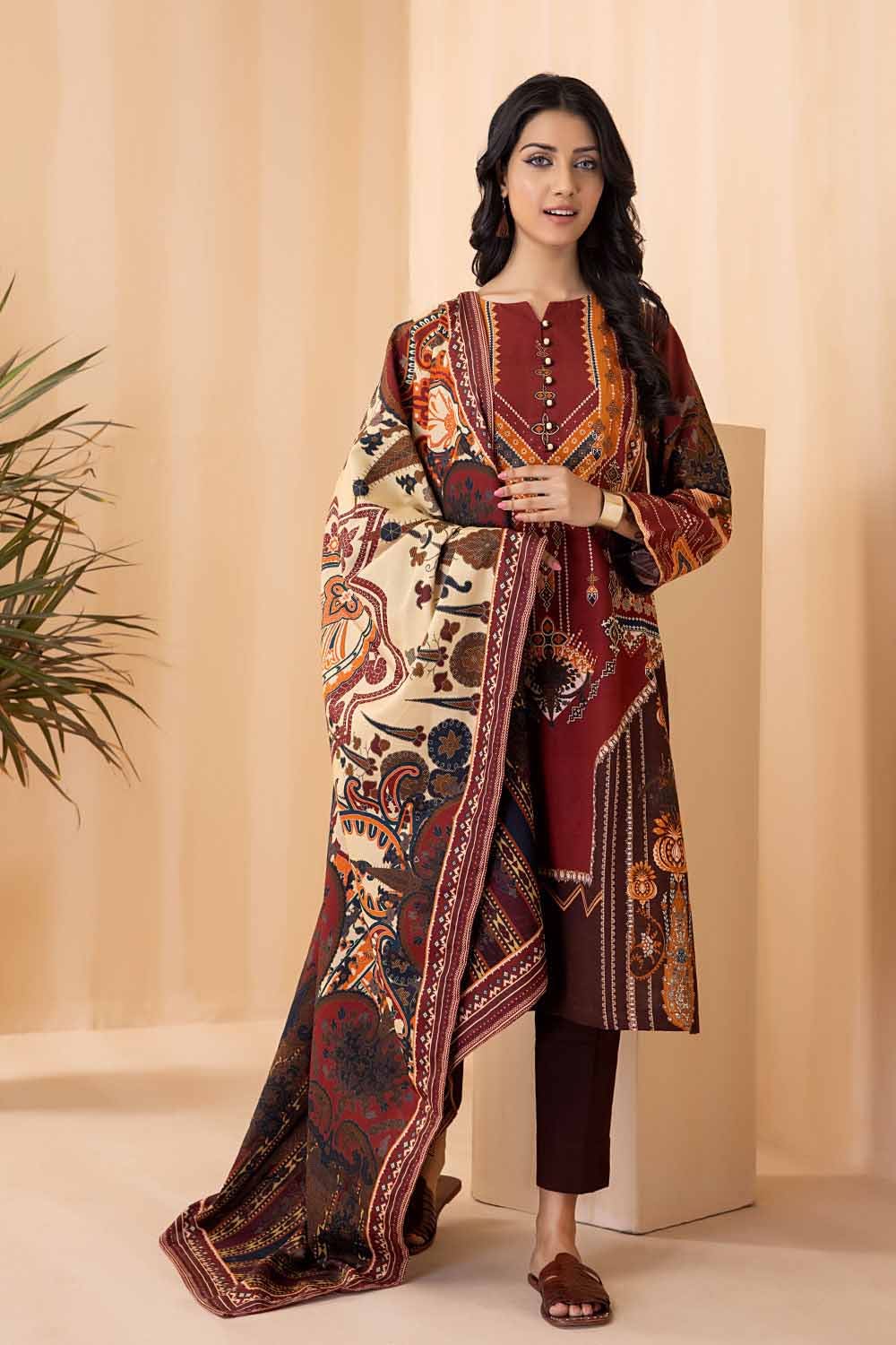 Gul Ahmed 3PC Khaddar Stitched Digital Printed Suit K-22066