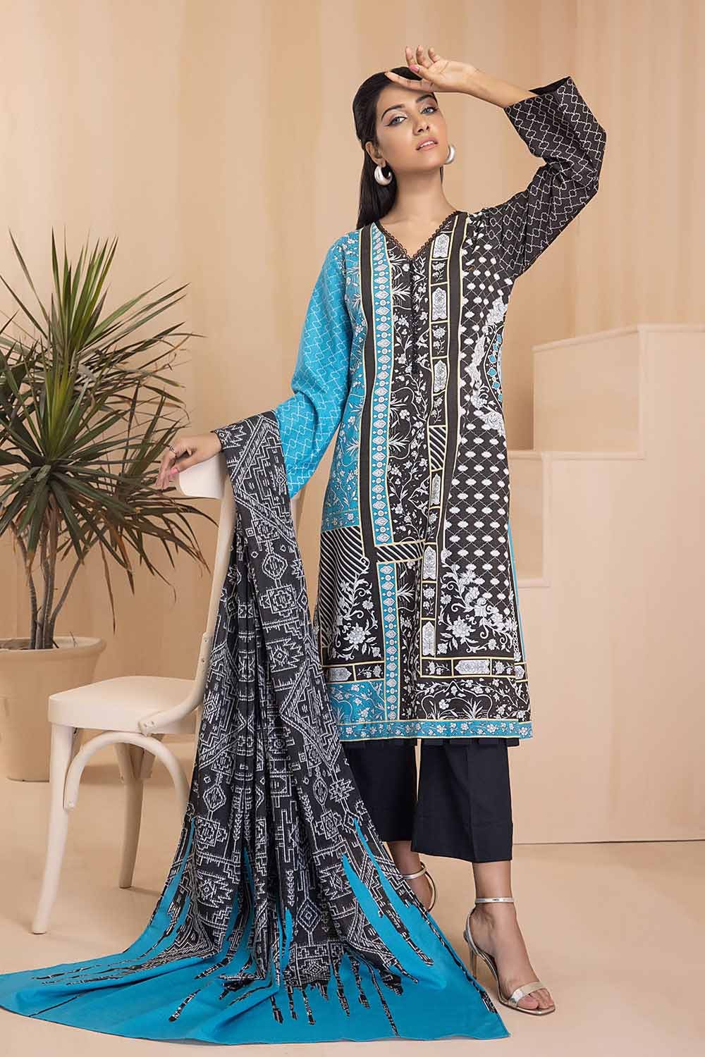 Gul Ahmed 3PC Khaddar Stitched Printed Suit K-22073 B