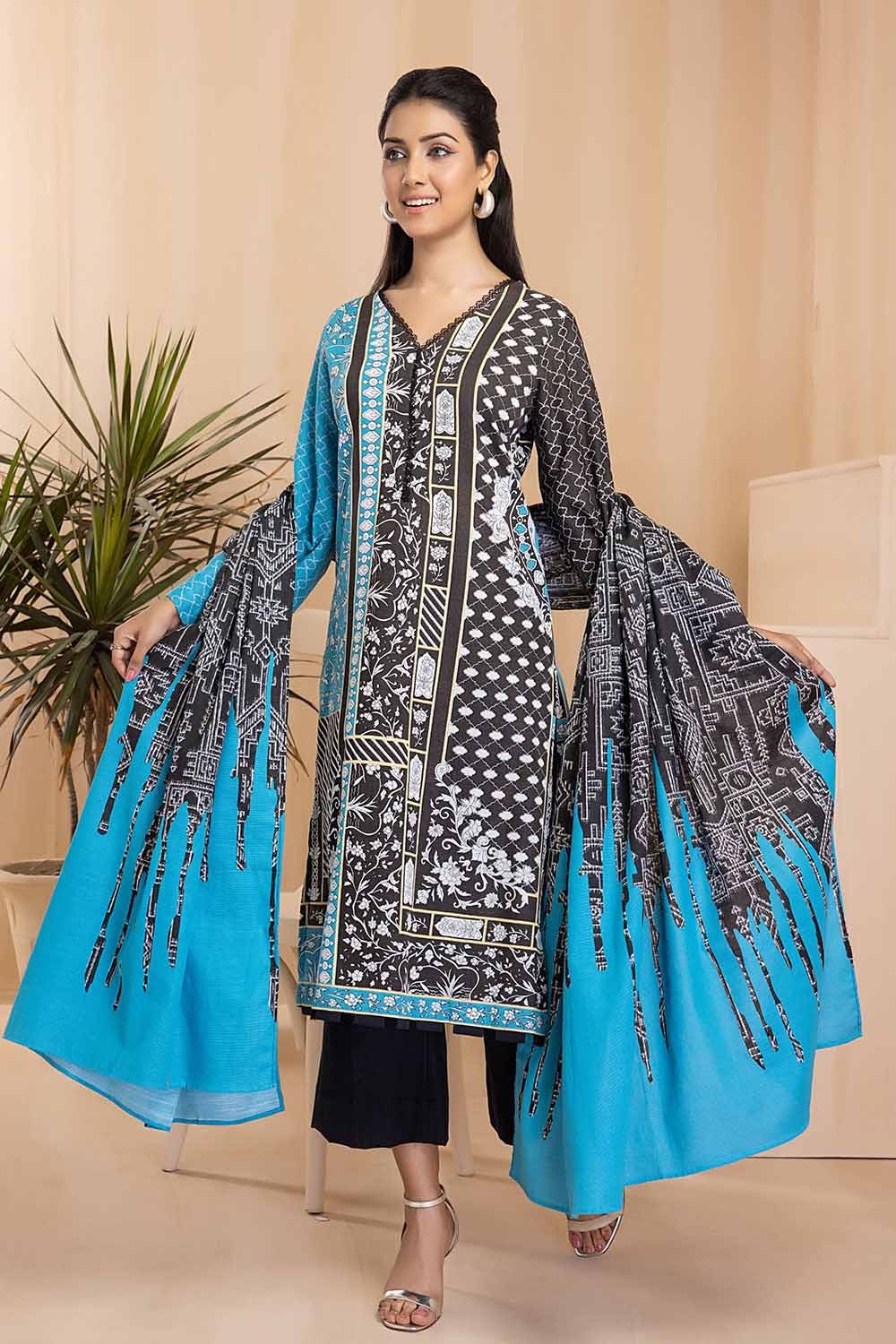 Gul Ahmed 3PC Khaddar Stitched Printed Suit K-22073 B
