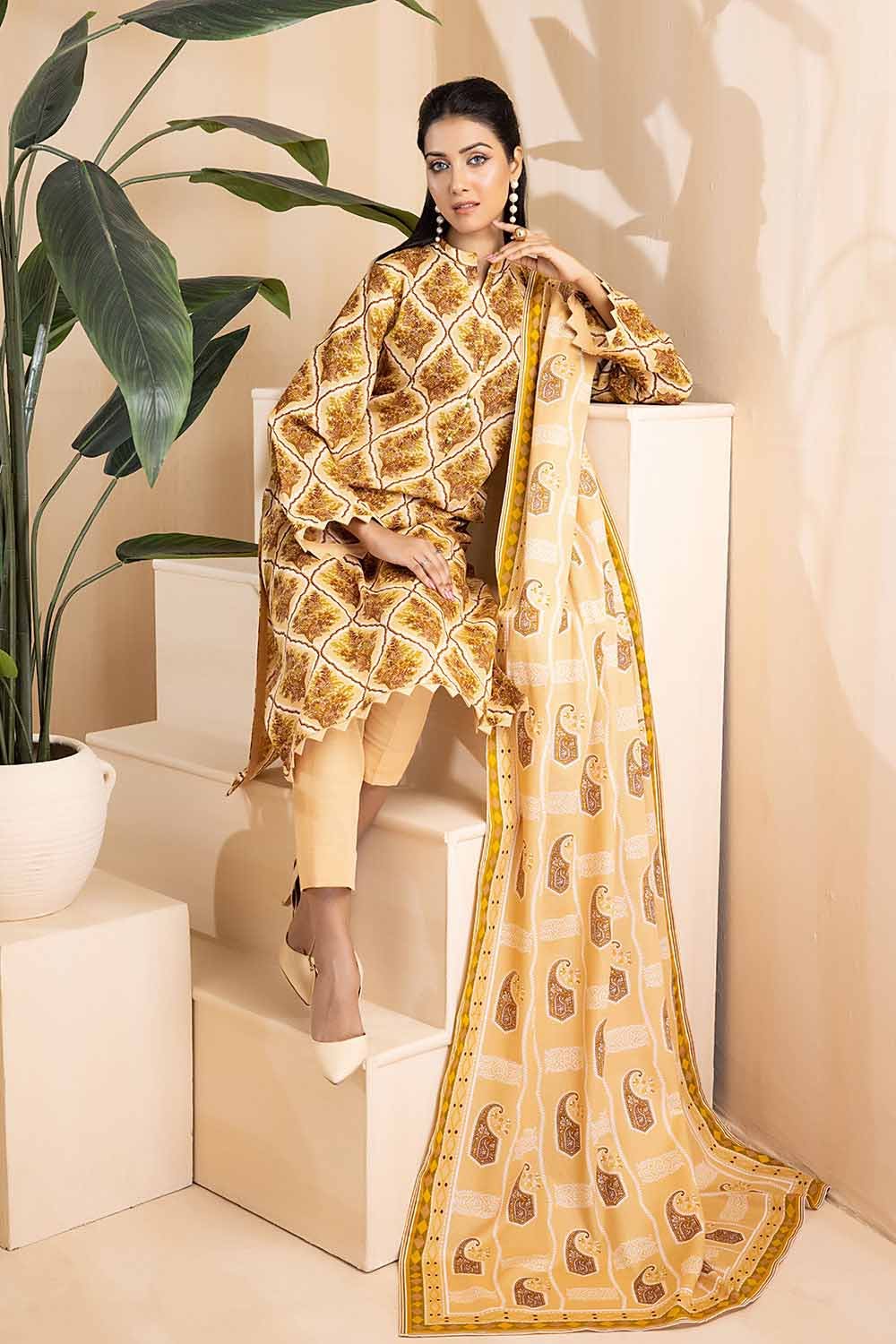 Gul Ahmed 3PC Khaddar Stitched Printed Suit K-22079 B
