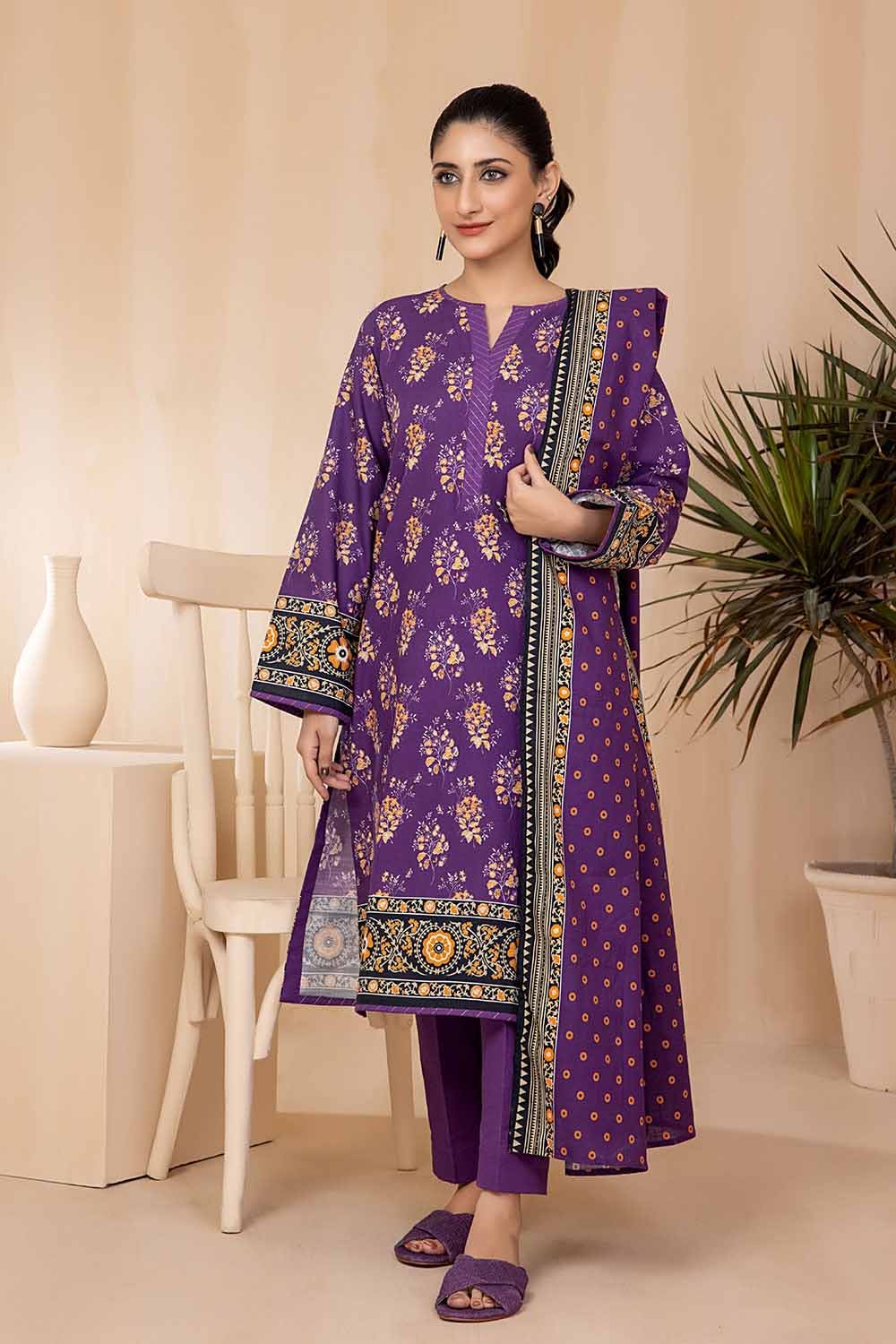 Gul Ahmed 3PC Khaddar Stitched Printed Suit K-22095 B