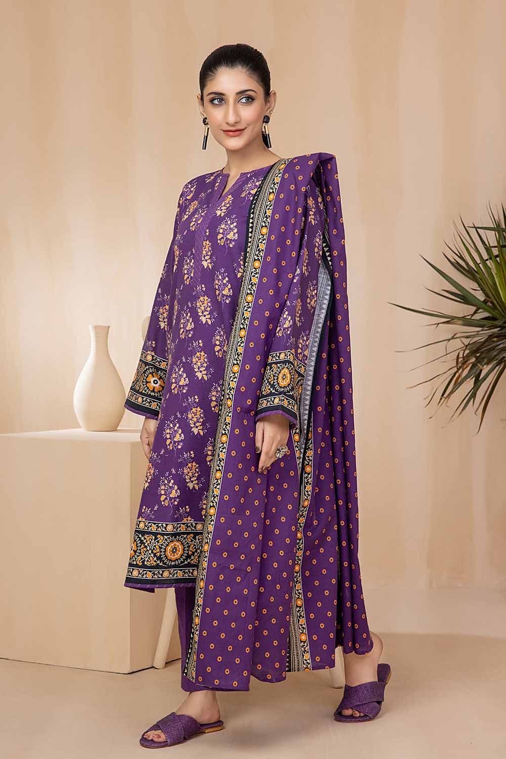 Gul Ahmed 3PC Khaddar Stitched Printed Suit K-22095 B