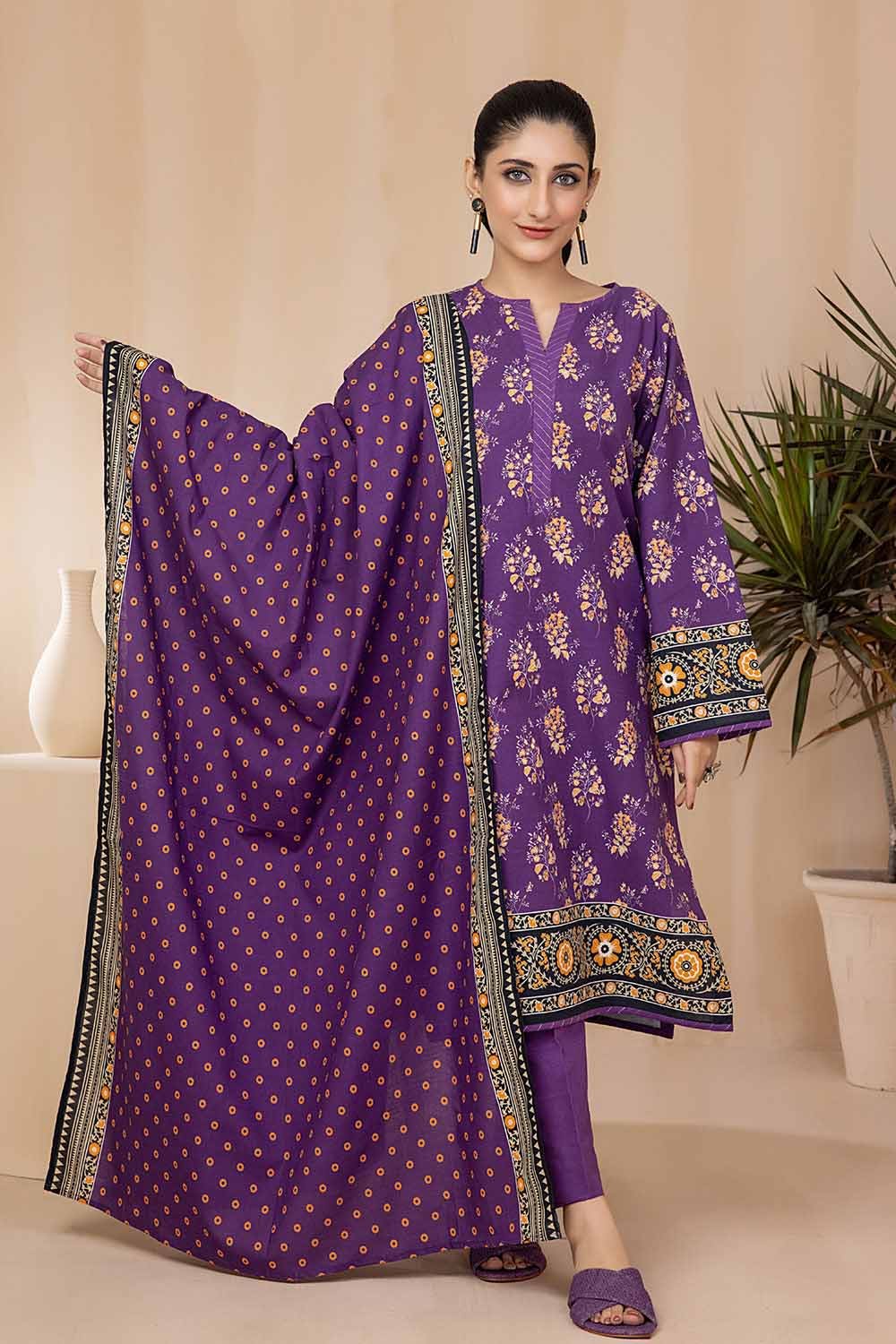 Gul Ahmed 3PC Khaddar Stitched Printed Suit K-22095 B