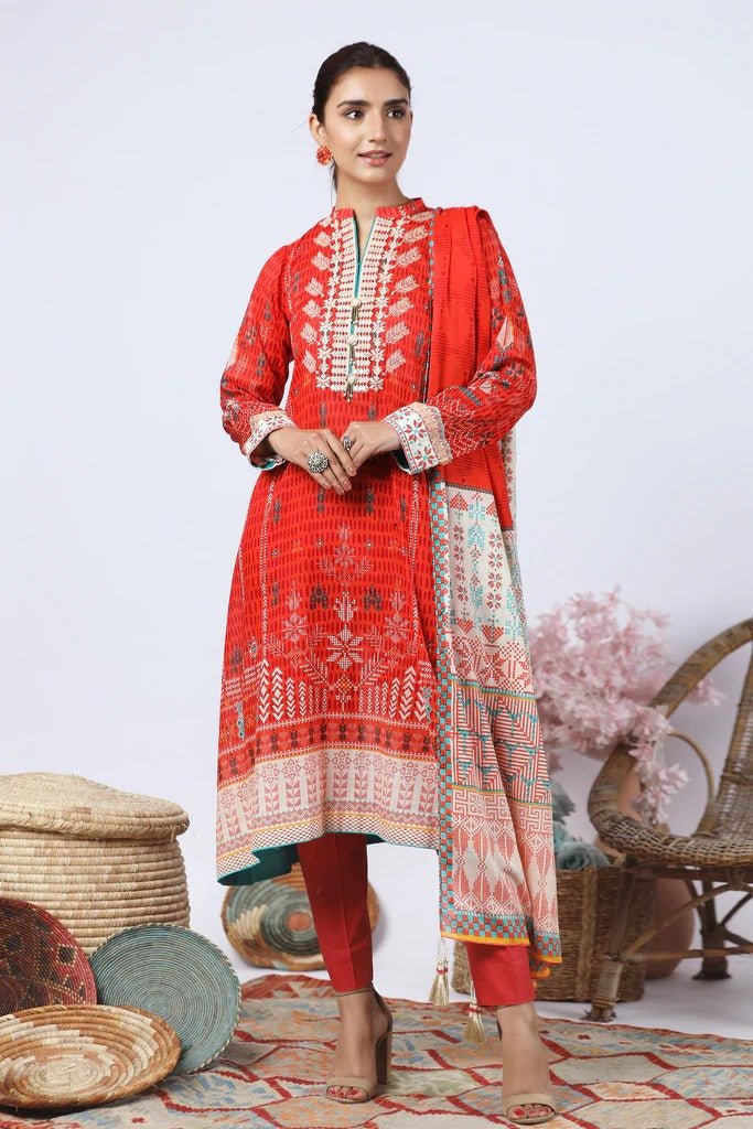 Lakhany 3 Piece Unstitched Summer Embroidered Lawn Suit - KEC-2218