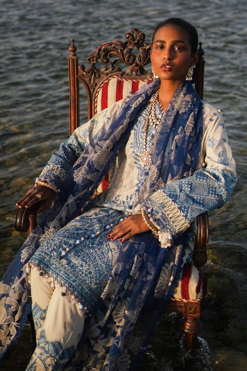 SANA SAFINAZ 3 Piece Unstitched Embroidered Schiffli Panel On Lawn Suit - L231-012B-CZ