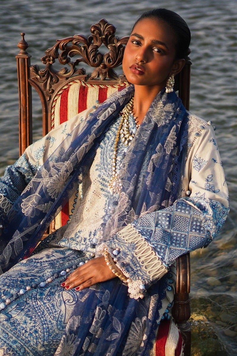 SANA SAFINAZ 3 Piece Unstitched Embroidered Schiffli Panel On Lawn Suit - L231-012B-CZ