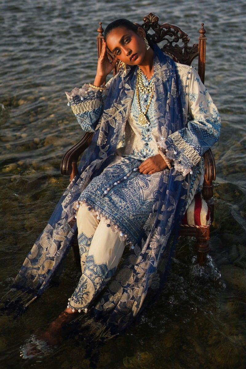 SANA SAFINAZ 3 Piece Unstitched Embroidered Schiffli Panel On Lawn Suit - L231-012B-CZ