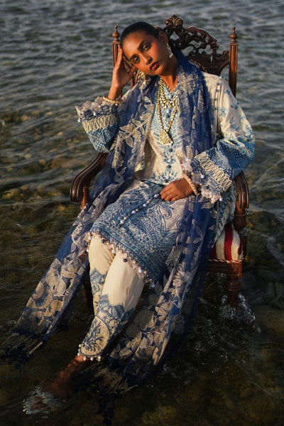 SANA SAFINAZ 3 Piece Unstitched Embroidered Schiffli Panel On Lawn Suit - L231-012B-CZ