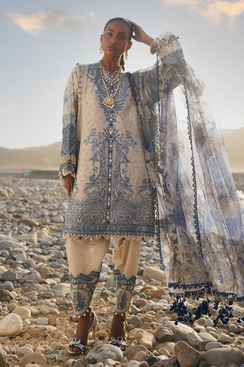 SANA SAFINAZ 3 Piece Unstitched Embroidered Schiffli Panel On Lawn Suit - L231-012B-CZ