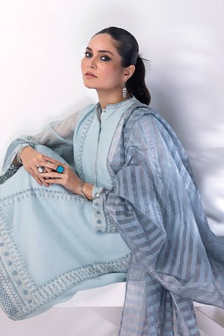 Lakhany 03 Piece Ready to wear Embroidered Organza with Khaddi dupatta - LG-ZH-0003