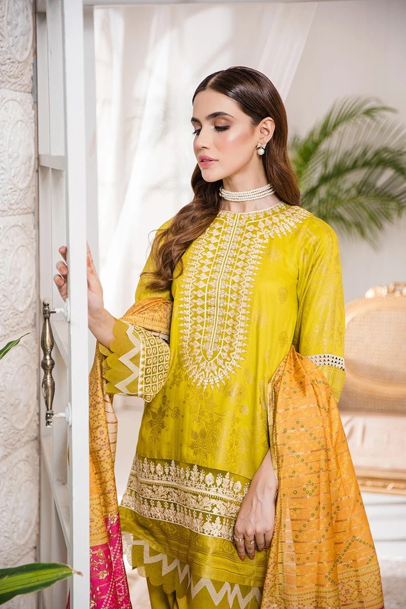 RAAYA Luxury Embroidered Jacquard Stitched 3pc Suit D-02 LIMELIGHT