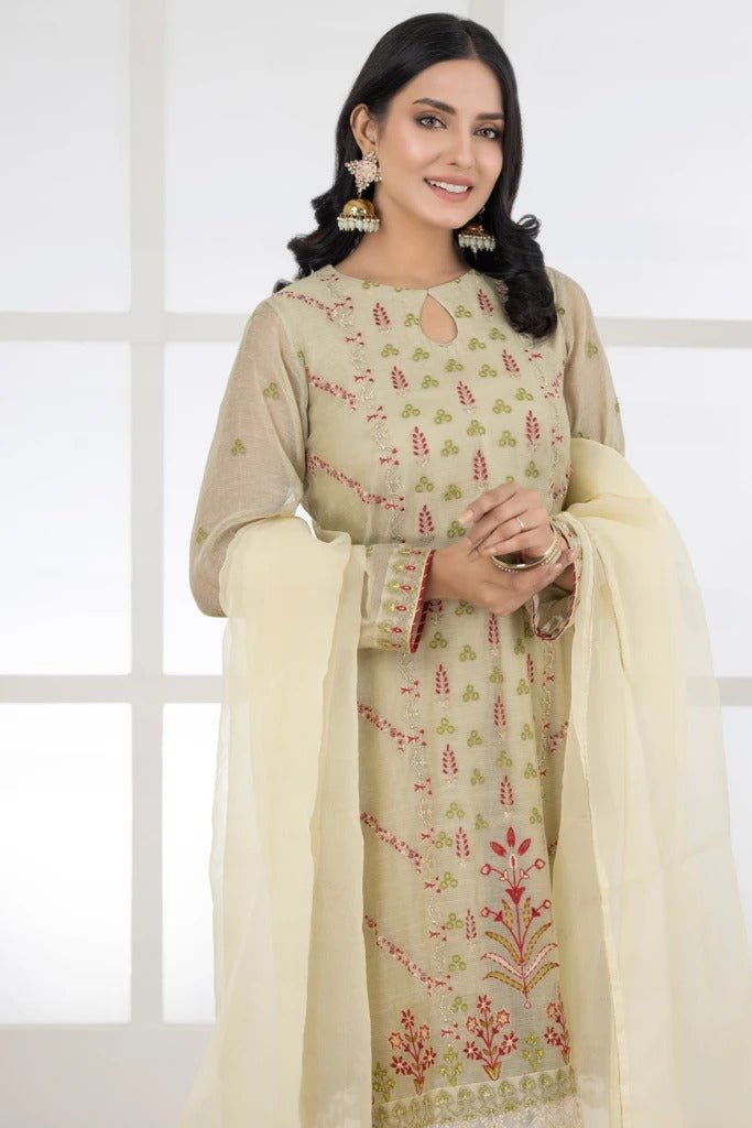 Ready To Wear Lakhany 03 Piece Embroidered Khaadi Net Suit LSM-2453