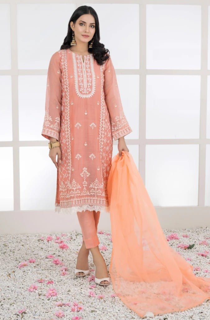 Ready To Wear Lakhany 03 Piece Embroidered Khaadi Net Suit LSM-2455