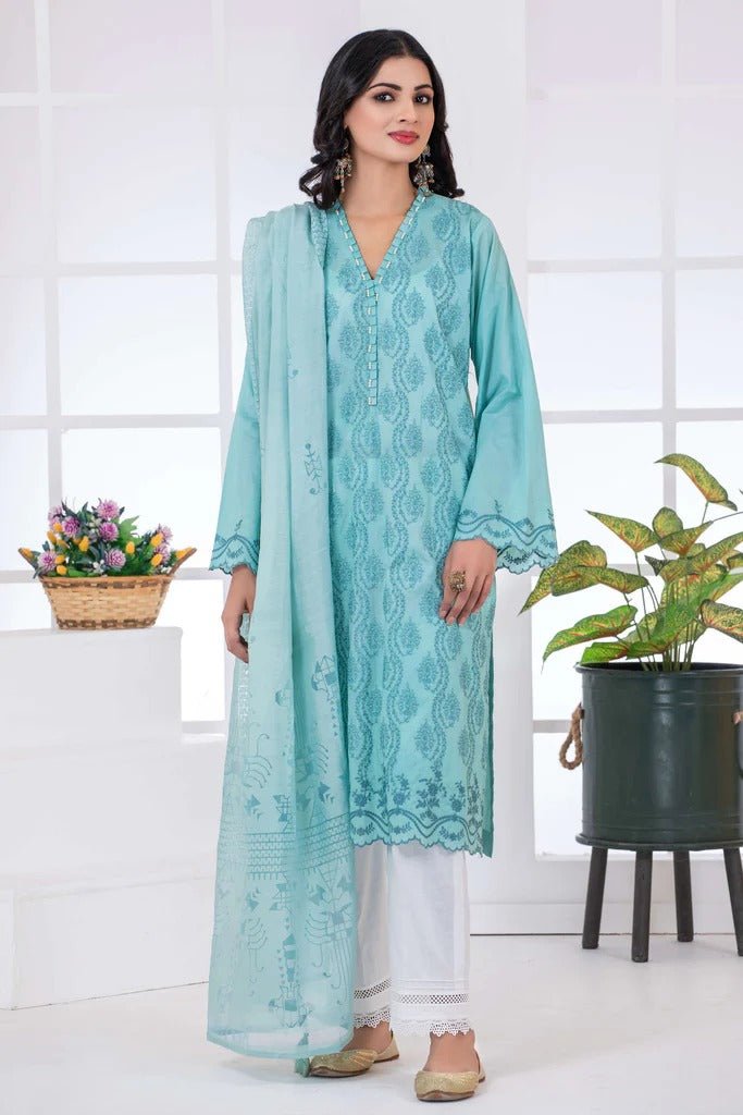 Lakhany 2 Piece Stitched Chikankari Embroidered Cambric Shirt and Organza Jacquard - LSM-2740