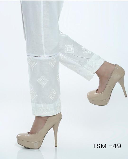 Lakhani Embroidered, Printed Ladies Stitched 1 Piece Single Trouser LSM-T-49-White