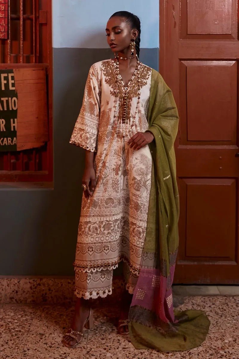 SANA SAFINAZ 3 Piece Unstitched Embroidered Printed Suit - M223-004A-CU