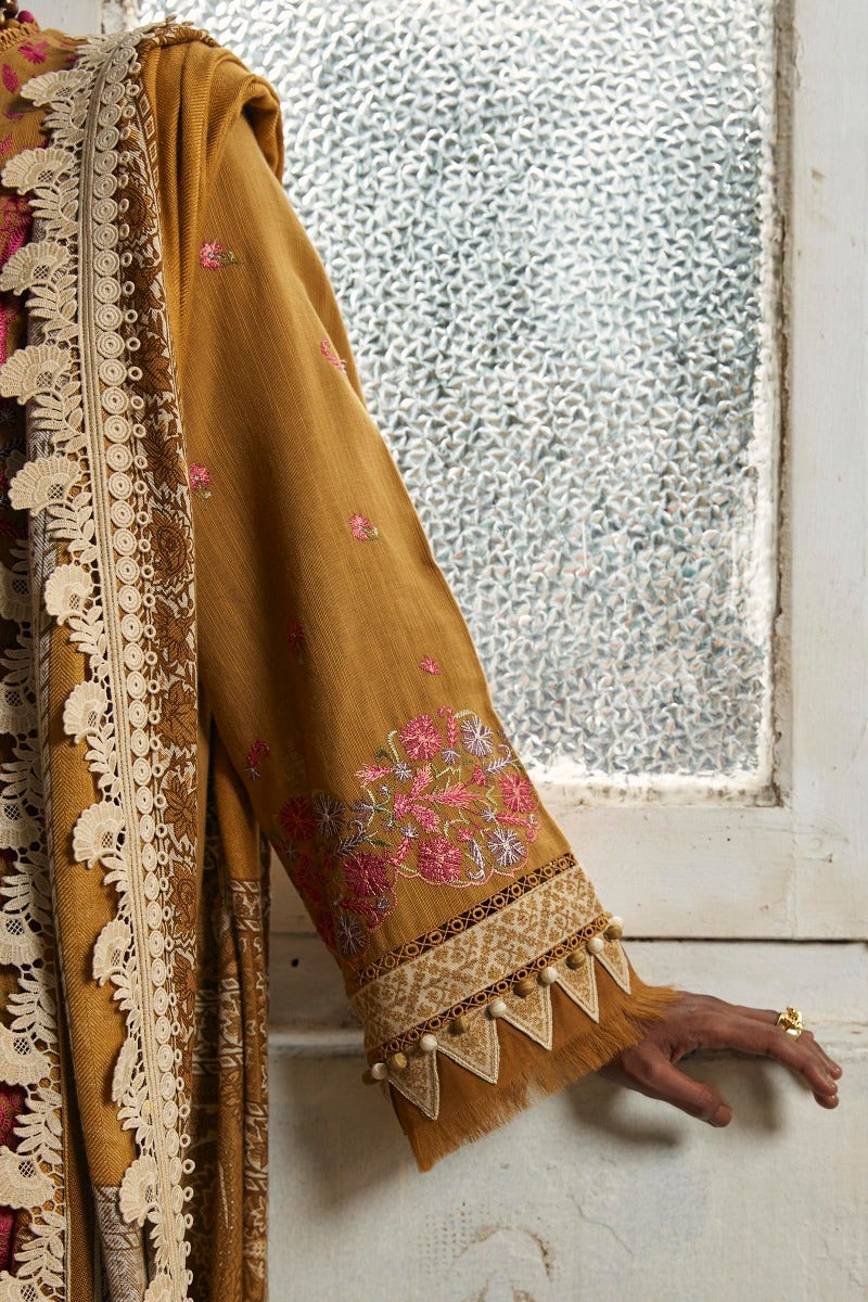 SANA SAFINAZ 3 Piece Unstitched Gold & Paste Printed Suit - M224-002A-CP