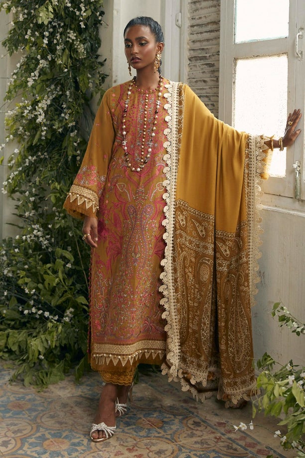 SANA SAFINAZ 3 Piece Unstitched Gold & Paste Printed Suit - M224-002A-CP