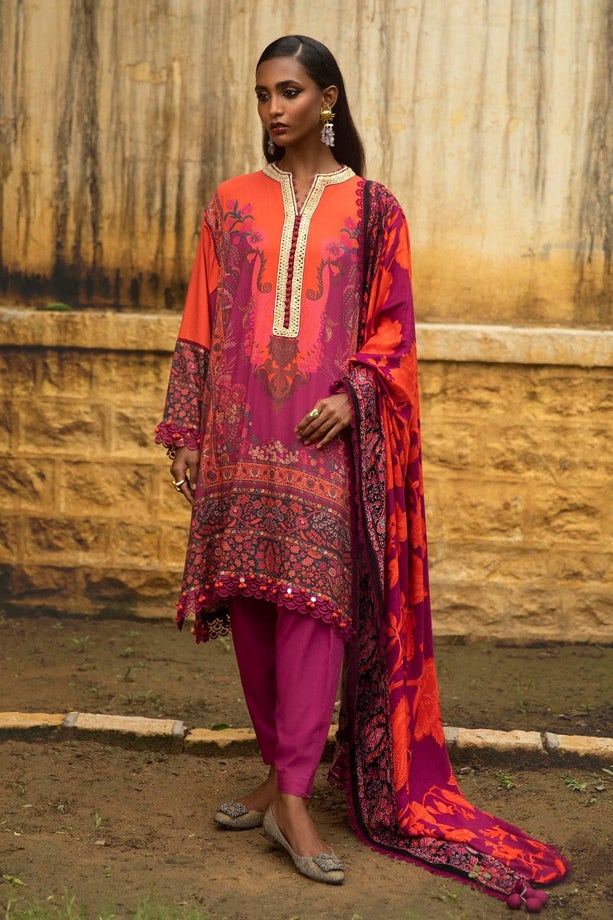 SANA SAFINAZ 3 Piece Unstitched Gold & Paste Printed Suit - M224-008A-CO