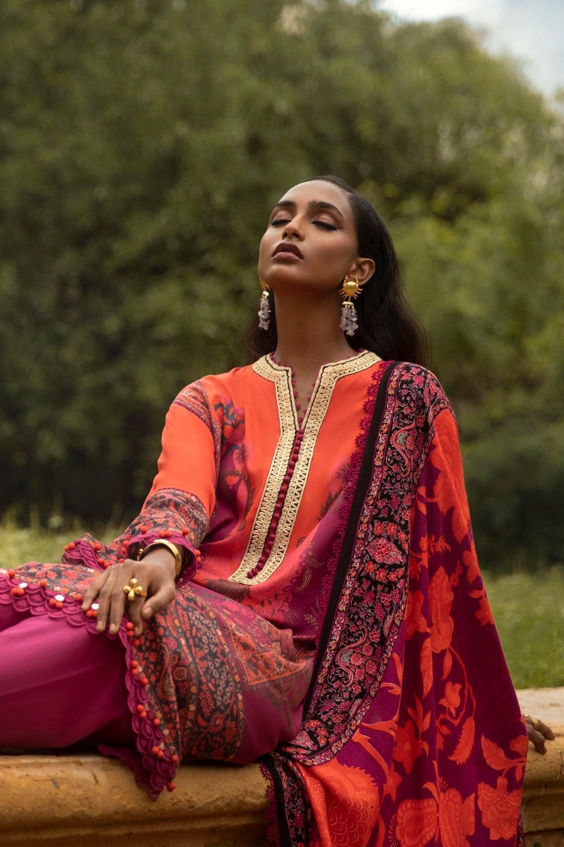 SANA SAFINAZ 3 Piece Unstitched Gold & Paste Printed Suit - M224-008A-CO