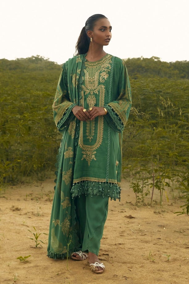 SANA SAFINAZ 3 Piece Unstitched Gold & Paste Printed Suit - M224-015B-CP
