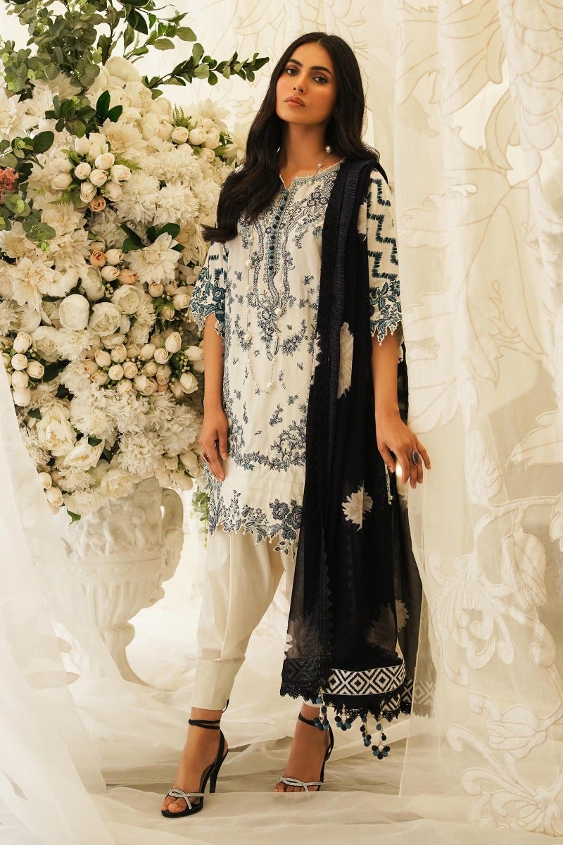 SANA SAFINAZ 3 Piece Unstitched Printed Embroidered Lawn Suit - M231-008A-CI