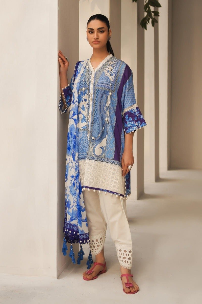 SANA SAFINAZ 3 Piece Unstitched Printed Embroidered Lawn Suit - M231-011B-CI