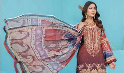 Munira Designer 3 Piece Stitched Embroidered Linen Suit - MSL-03