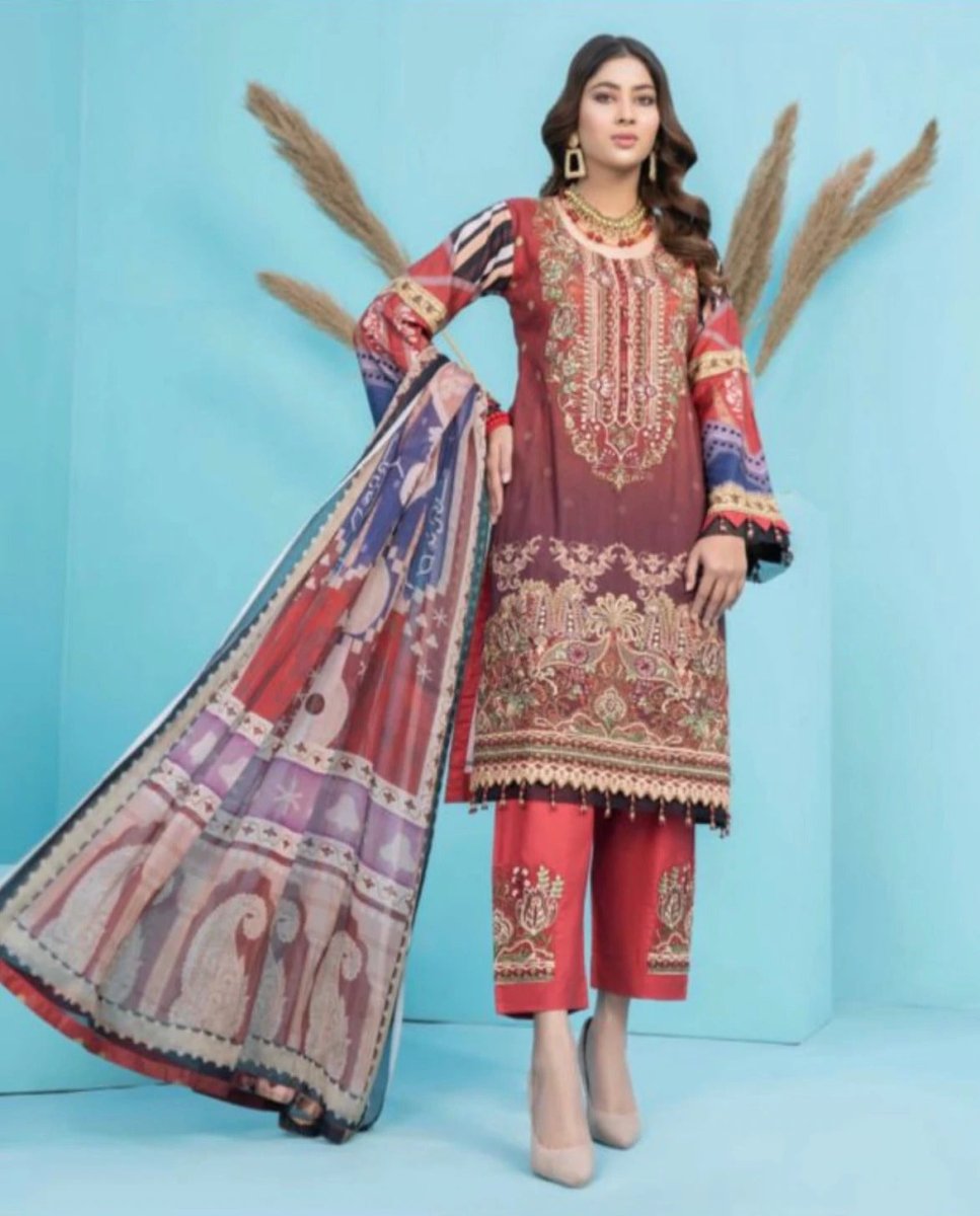 Munira Designer 3 Piece Stitched Embroidered Linen Suit - MSL-03