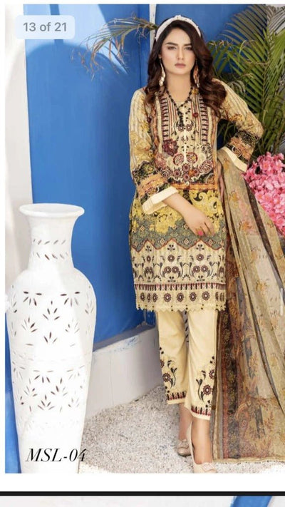 Munira Designer 3 Piece Stitched Digital Print Swiss Lawn Suit - MSL-04