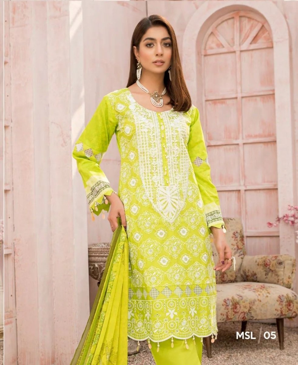 Munira Designer 3 Piece Stitched Embroidered Chicken Kari style Suit - MSL 05