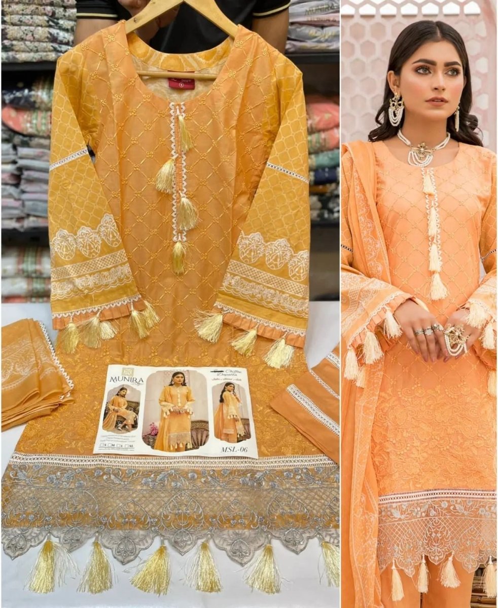 Munira Designer 3 Piece Stitched Embroidered Chicken Kari style Suit - MSL 06