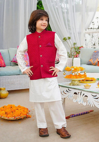 Ochre Clothing Stitched Kid’s Collection 3 Piece Boys Cotton Suit - OBK 43