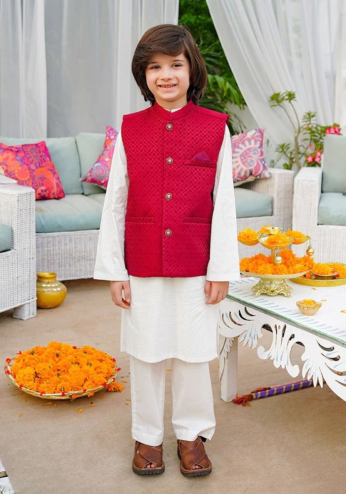 Ochre Clothing Stitched Kid’s Collection 3 Piece Boys Cotton Suit - OBK 43