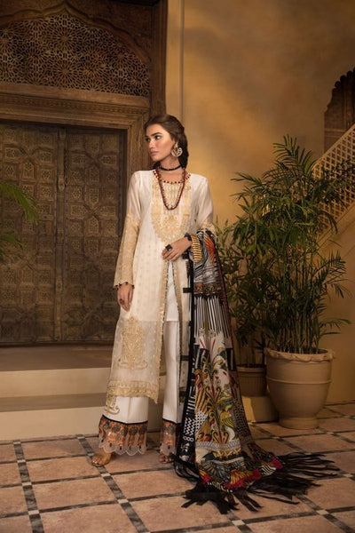 Sapphire Oriental Sunflower Unstitched Suit - Cream & Black