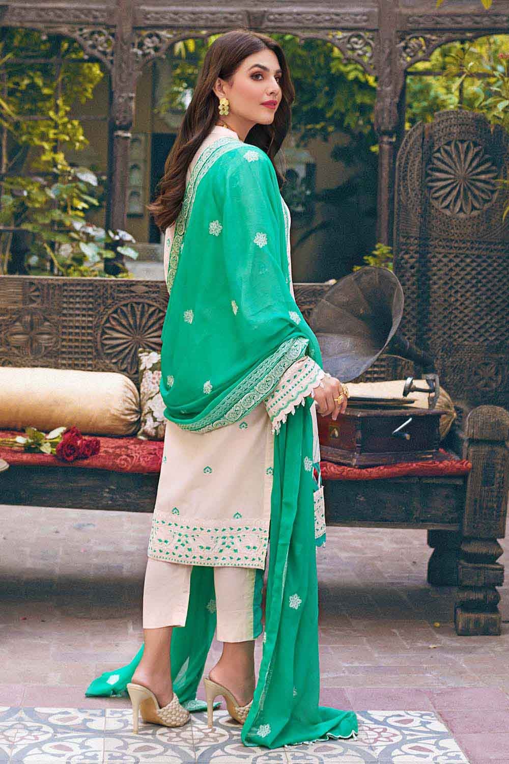 Gul Ahmed 3PC Embroidered Lawn Unstitched Suit With Embroidered Chiffon Dupatta PM-12009