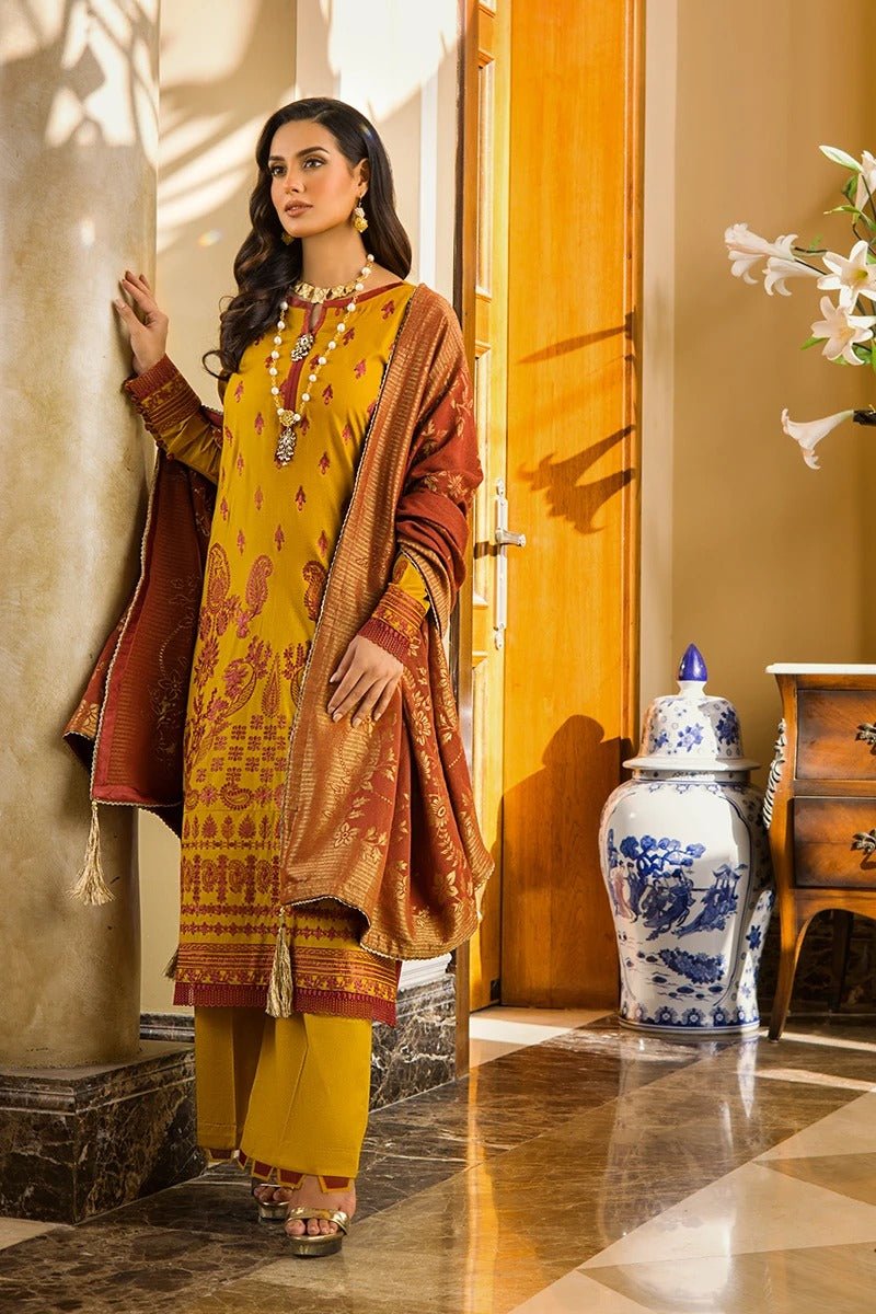 Rang Rasiya 3 Piece Stitched Embroidered Dobby Linen Suit D-01 REGAL