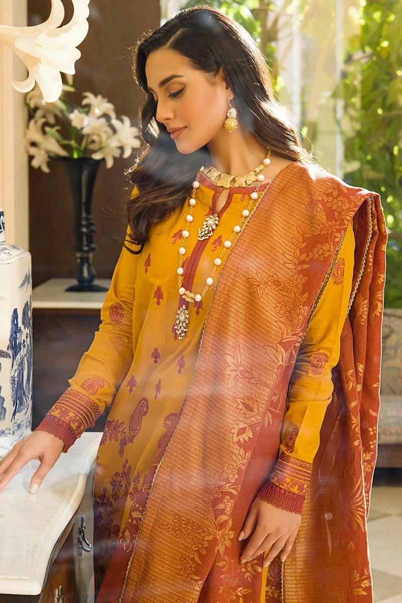 Rang Rasiya 3 Piece Stitched Embroidered Dobby Linen Suit D-01 REGAL