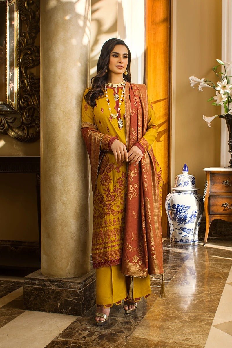 Rang Rasiya 3 Piece Stitched Embroidered Dobby Linen Suit D-01 REGAL