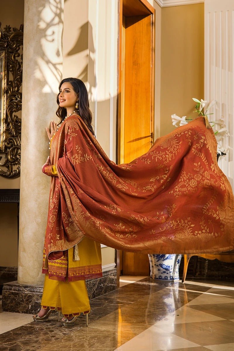 Rang Rasiya 3 Piece Stitched Embroidered Dobby Linen Suit D-01 REGAL