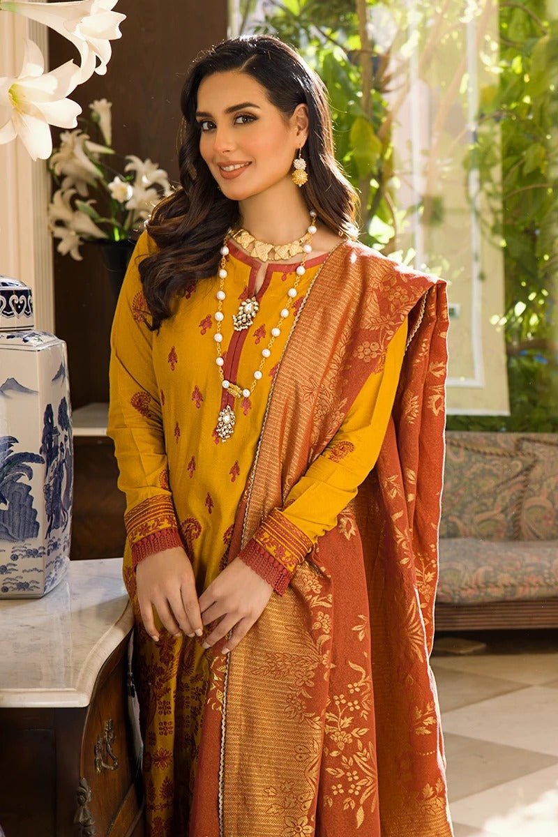 Rang Rasiya 3 Piece Stitched Embroidered Dobby Linen Suit D-01 REGAL