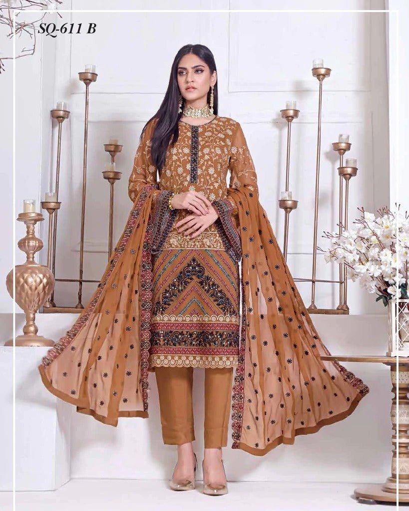 Moti's Fashion 3 Piece Unstitched Chiffon Suit - SQ-611-B