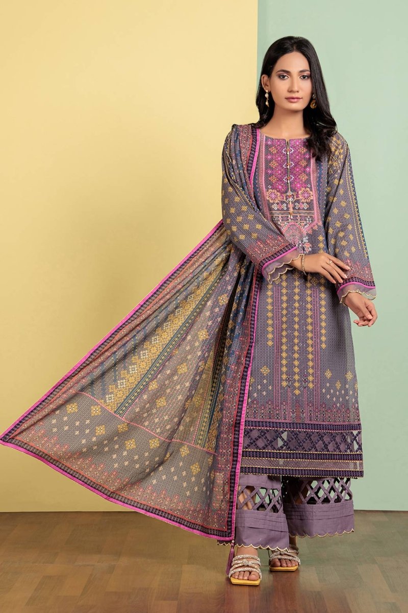 Ready To Wear Bonanza 3 Piece Digital Printed Lawn Suit - SSO233P38-GRAY