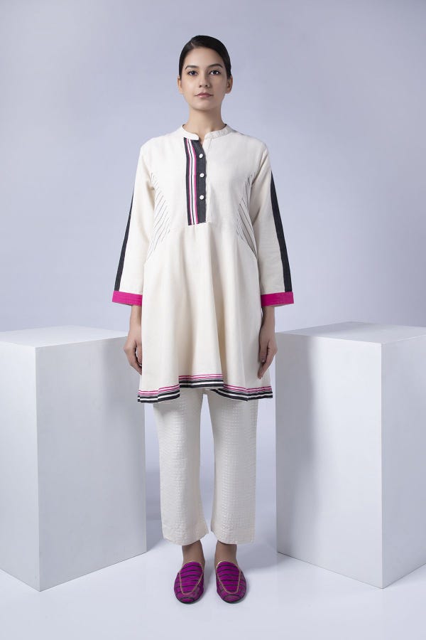 Ready to Wear Winter  Khaadi Short White Fusion Top TF-19403