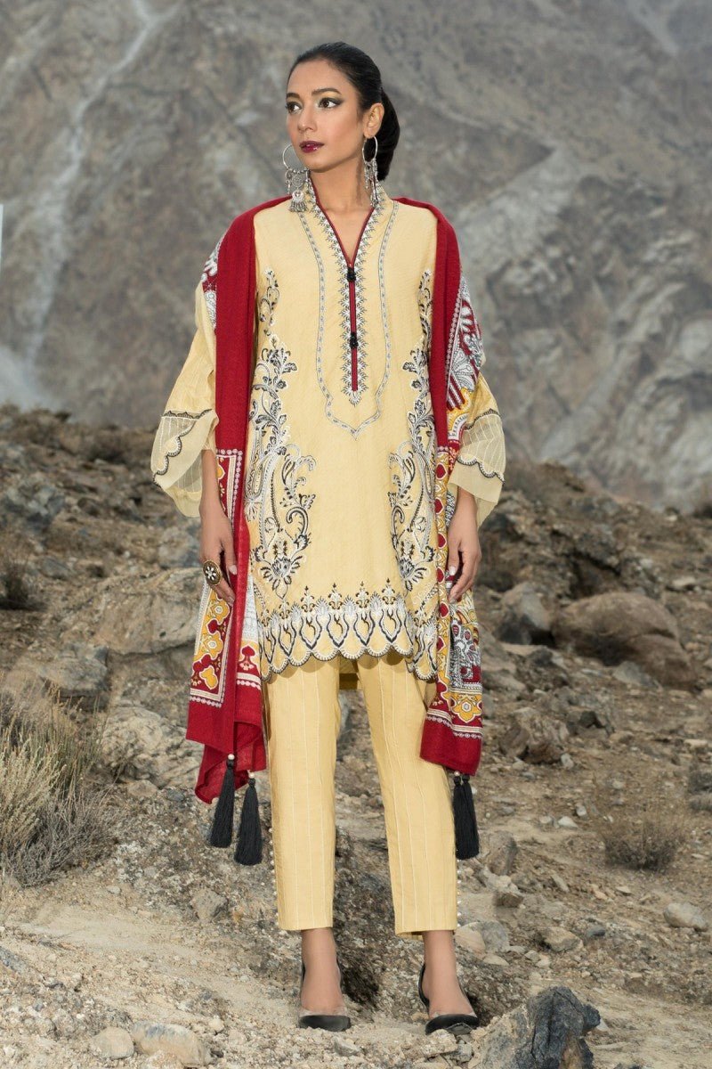 Sapphire 3 Piece Unstitched Suit Tapestry Beige - V9