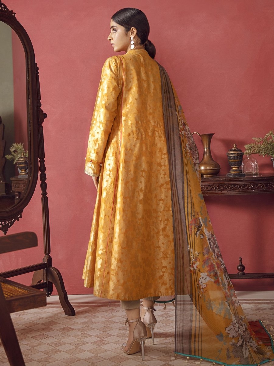Limelight 2 Piece Unstitched Jacquard Suit U-1200-B Mustard