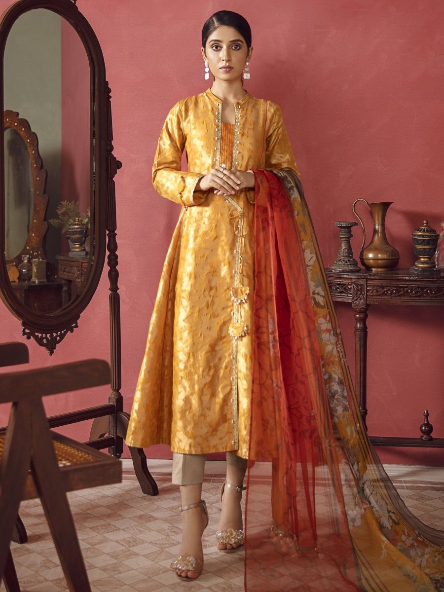 Limelight 2 Piece Unstitched Jacquard Suit U-1200-B Mustard